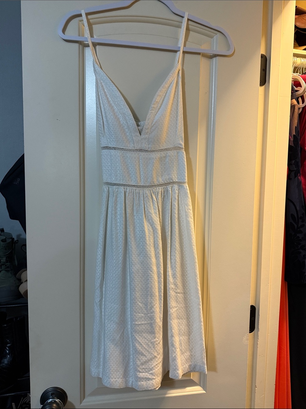 Roxy Cream Textured V-Neck Spaghetti Strap Midi Dress